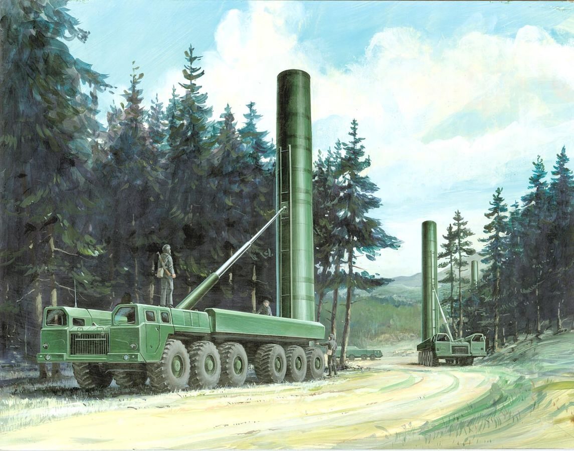 Sowiecka rakieta RSD-10 na samobieżnej wyrzutni. Rysunek amerykańskiego Departamentu Obrony.