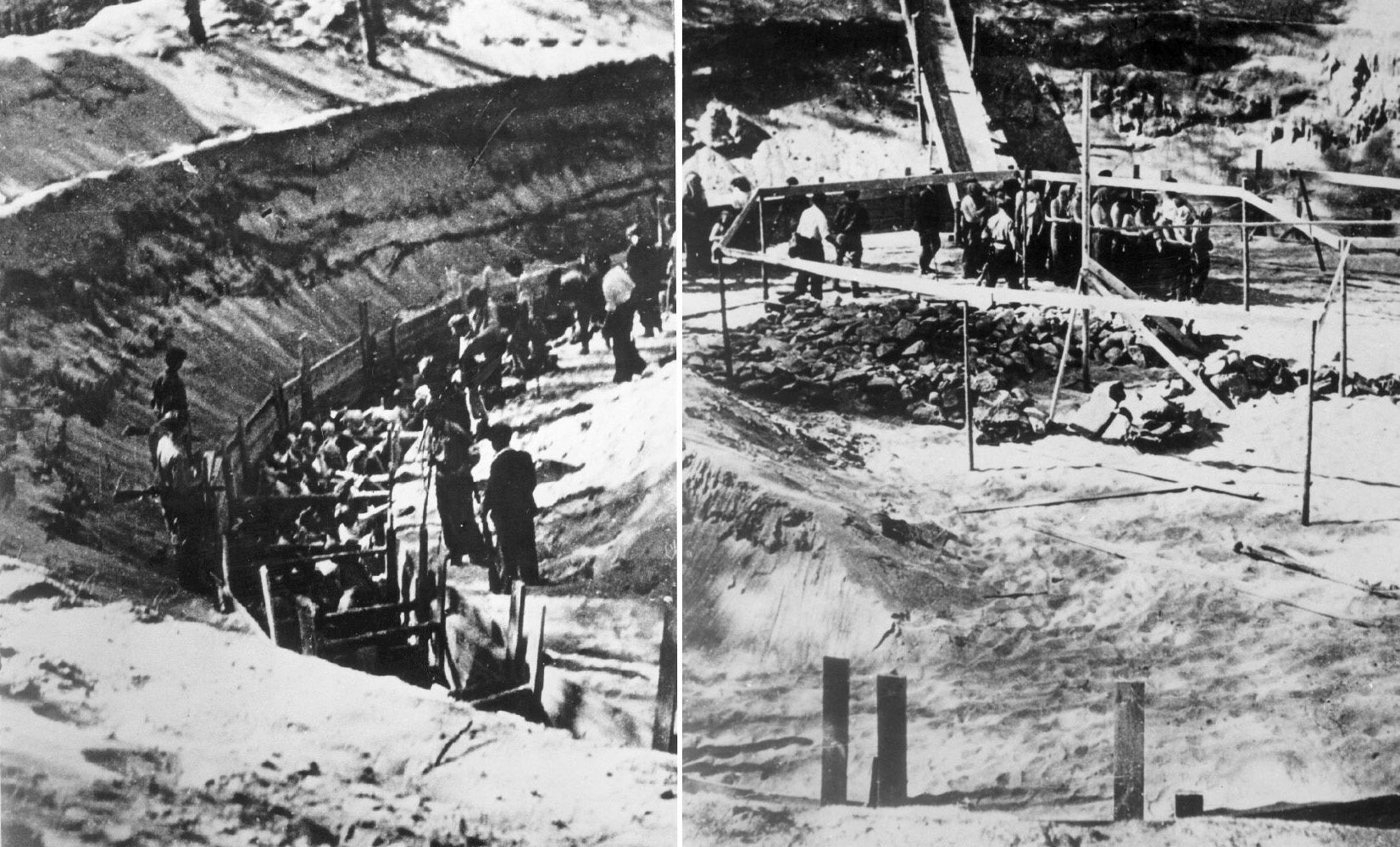 Dwie fotografie przedstawiające ludobójstwo w Ponarach, wykonane w 1941 r.
