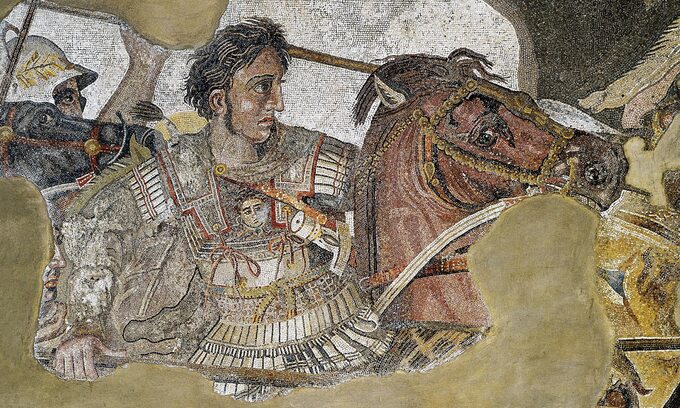 Aleksander Wielki podczas bitwy pod Issos (333 p.n.e.). Fragment tzw. mozaiki Aleksandra z Domu Fauna w Pompejach