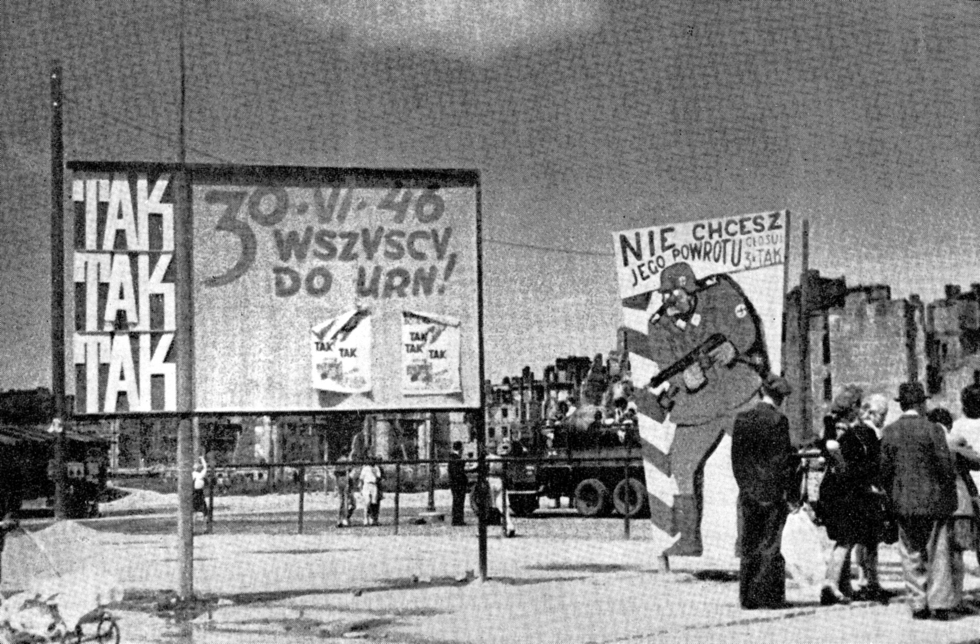 Tablice agitacyjne przed referendum w Warszawie, rok 1946