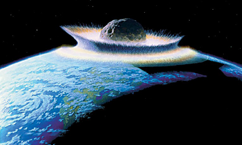 Wizja uderzenia asteroidy w glob ziemski.