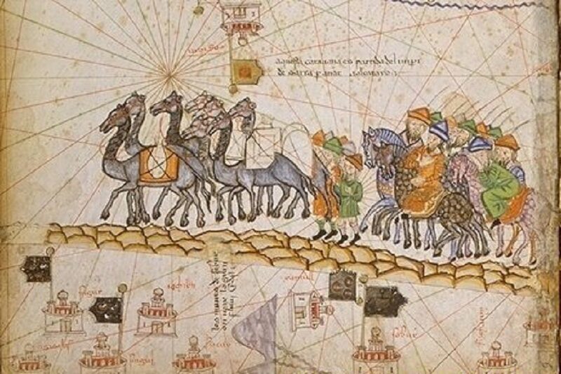 Karawana na Jedwabnym Szlaku. Grafika z XIV wieku.