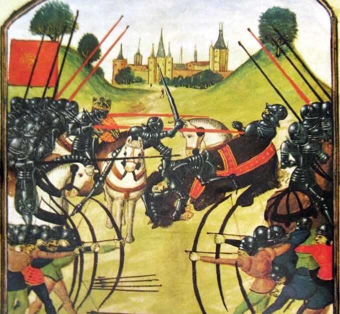 Bitwa pod Tewkesbury ze średniowiecznego manuskryptu.