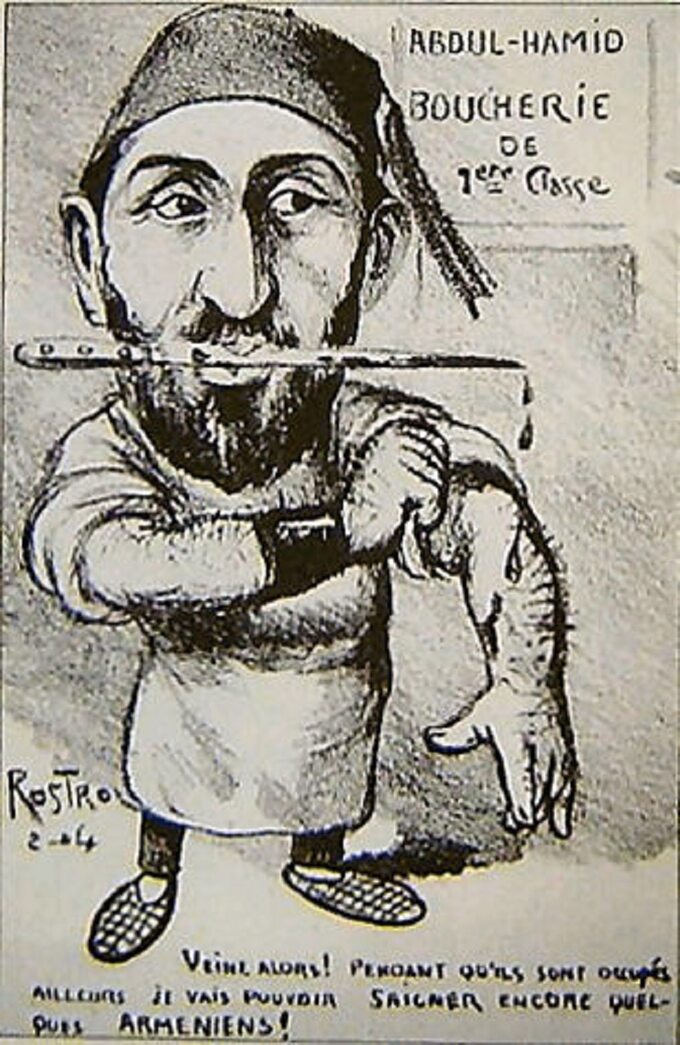 Francuska karykatura sułtana Abdülhamida II jako rzeźnika