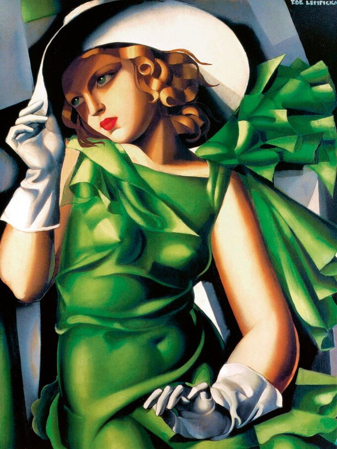 "Młoda dziewczyna w zielonej sukience", obraz Tamary Łempickiej