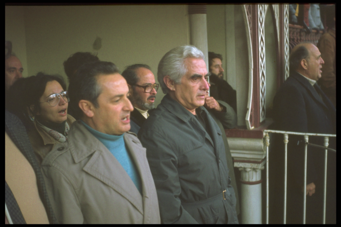 Álvaro Cunhal (w środku z siwymi włosami) podczas komunistycznego wiecu w Lizbonie, 1976 rok.